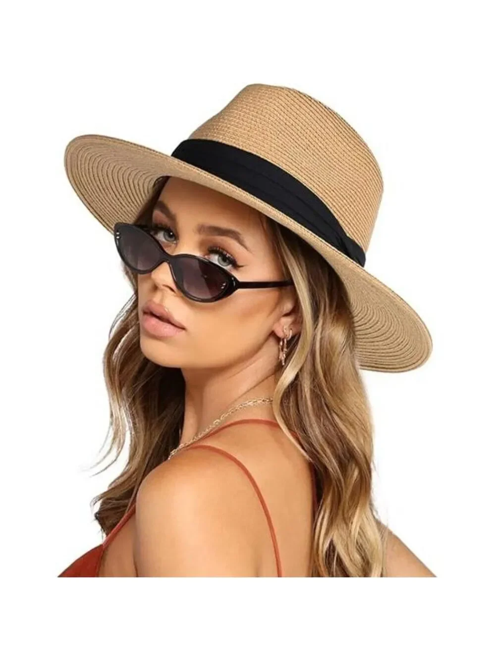 Wide Brim Panama Straw Hat Women Men Summer Fedora Sun Hat UPF 50 Beach